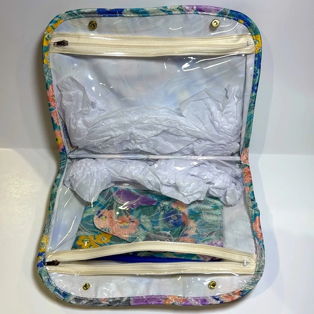 Vintage Siris Floral Tapestry 3 Piece Set Cosmetic Travel Bag Vanity Organizer